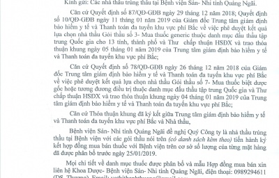 THÔNG BÁO V/v ký kết hợp đồng mua bán thuốc